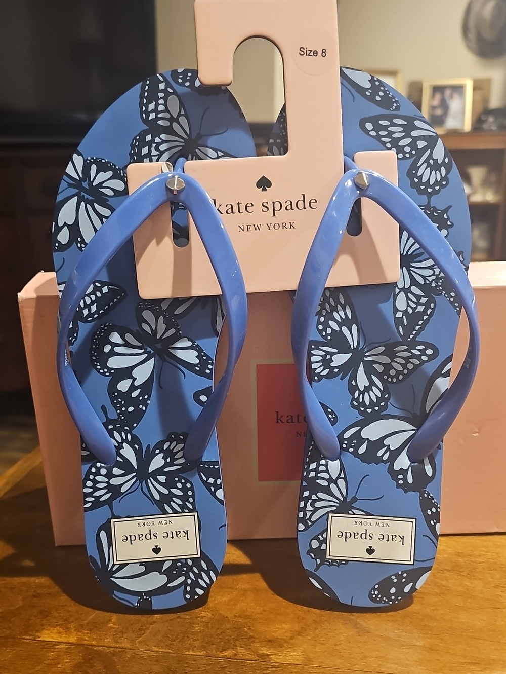NEW! Kate Spade New York Blue 🦋 Butterfly Flip Flops - Women SIZE 8